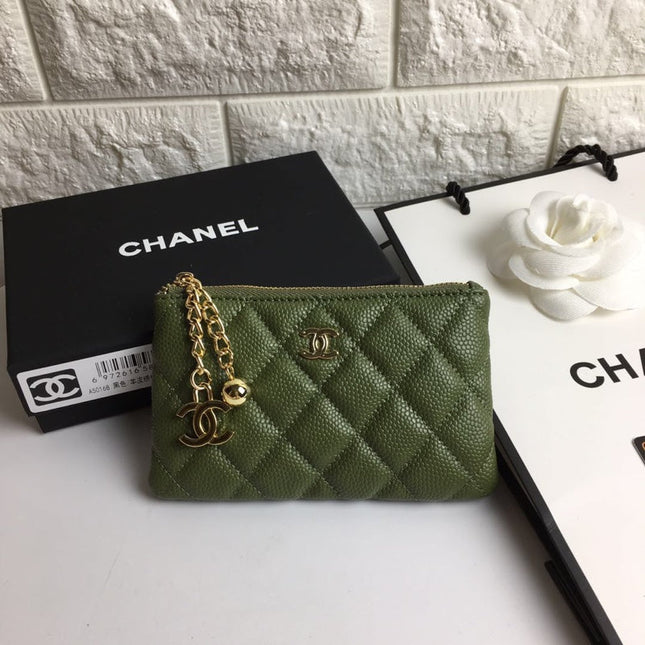 CC CLASSIC SMALL ZIPPED POUCH 15 DARK GREEN CALFSKIN GOLD ICON