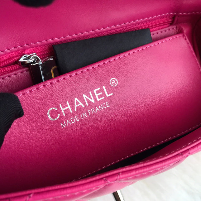 CC 20 CLASSIC SMALL DOUBLE FLAP BAG IN DEEP PINK CALFSKIN