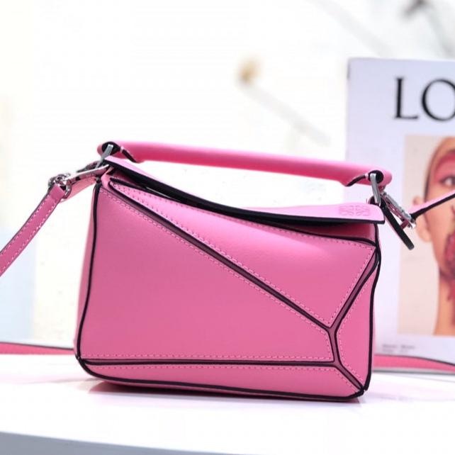 LOE MINI 18 PUZZLE BAG IN DEEP PINK CALFSKIN