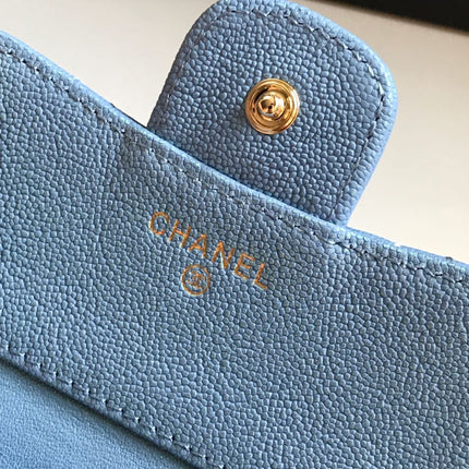 CC FLAP CARD HOLDER 11.5 SKY GRAINED CALFSKIN GOLD ICON