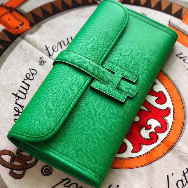 JIGE ELAN 29 CLUTCH IN EMERALD GREEN CALFSKIN
