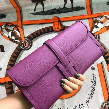 JIGE ELAN 29 CLUTCH IN MAGENTA PURPLE CALFSKIN