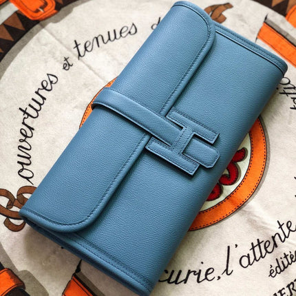 JIGE ELAN 29 CLUTCH IN AZURE BLUE CALFSKIN