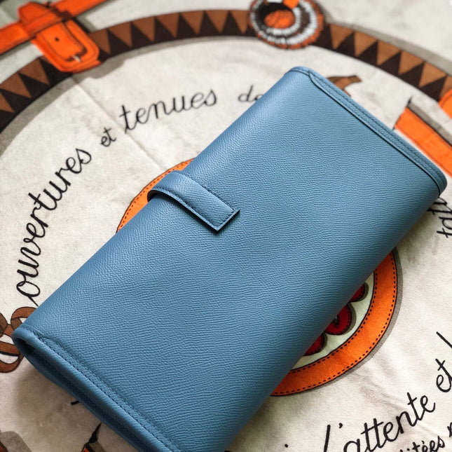 JIGE ELAN 29 CLUTCH IN AZURE BLUE CALFSKIN