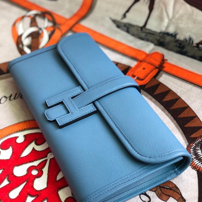 JIGE ELAN 29 CLUTCH IN AZURE BLUE CALFSKIN