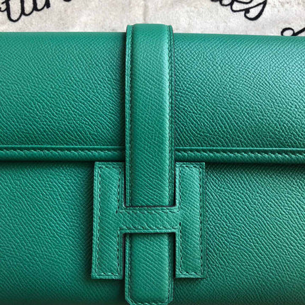 JIGE ELAN 29 CLUTCH IN TEAL GREEN CALFSKIN