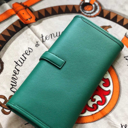 JIGE ELAN 29 CLUTCH IN TEAL GREEN CALFSKIN