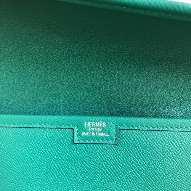 JIGE ELAN 29 CLUTCH IN TEAL GREEN CALFSKIN