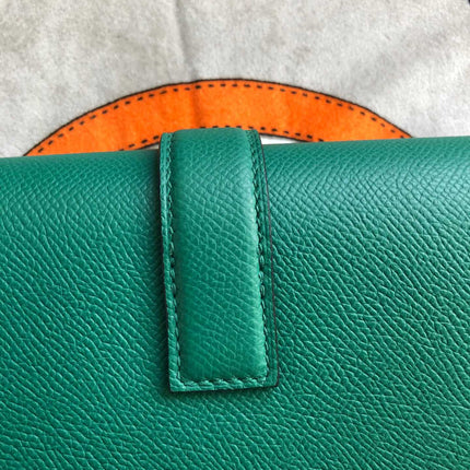 JIGE ELAN 29 CLUTCH IN TEAL GREEN CALFSKIN