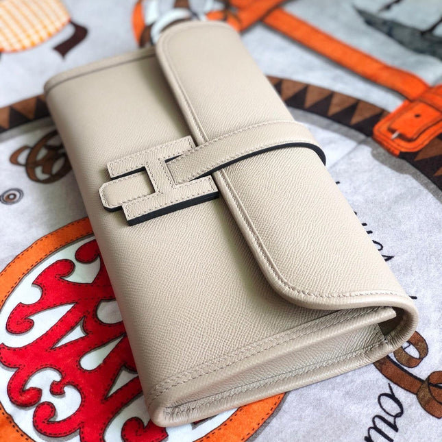 JIGE ELAN 29 CLUTCH IN ECRU TAN CALFSKIN