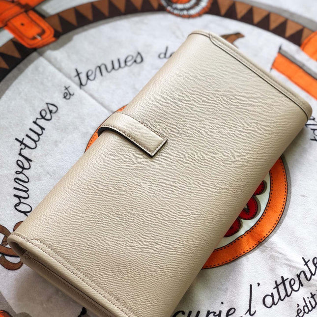 JIGE ELAN 29 CLUTCH IN ECRU TAN CALFSKIN