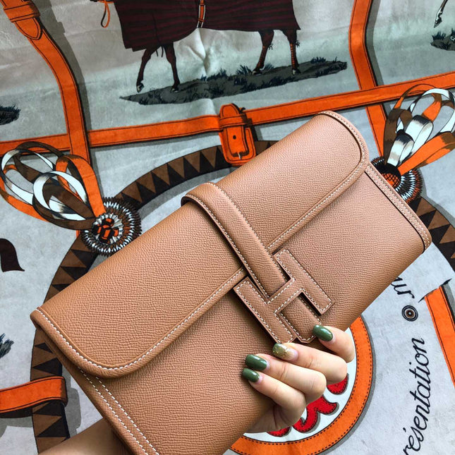 JIGE ELAN 29 CLUTCH IN BRONZE BROWN CALFSKIN