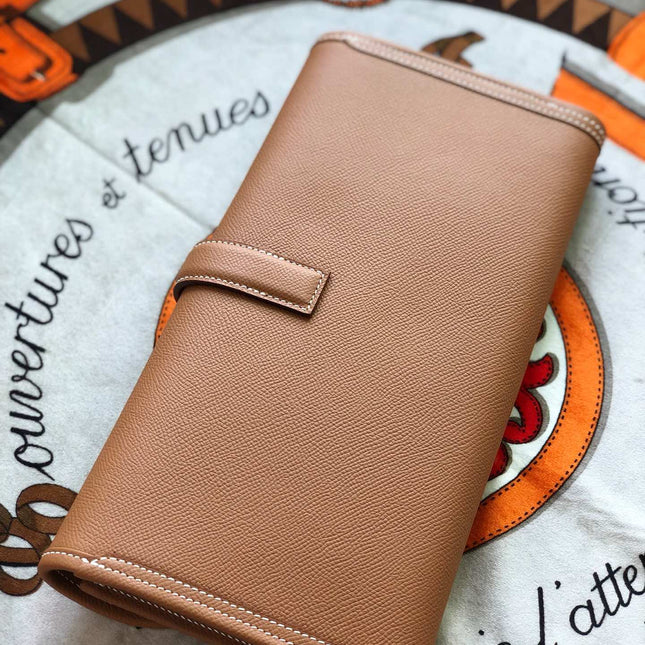 JIGE ELAN 29 CLUTCH IN BRONZE BROWN CALFSKIN