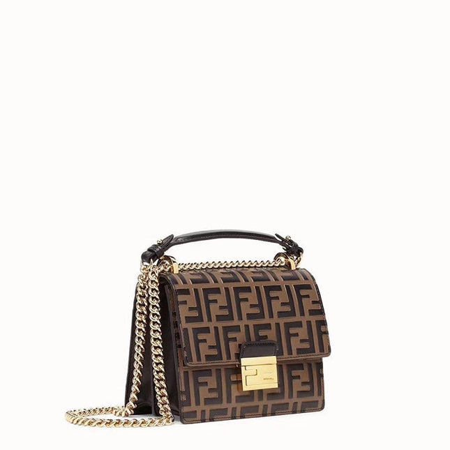 FENDI KANI 19 BAG IN BLACK MIX CHOCOLATE BROWN CALFSKIN WITH GOLD HARDWARE