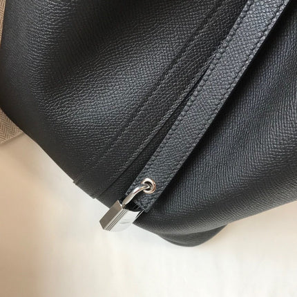 HM PICOTIN LOCK 22 BLACK CALFSKIN WITH BRAID STRAP