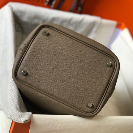 HM PICOTIN LOCK 22 TAUPE CALFSKIN WITH BRAID STRAP