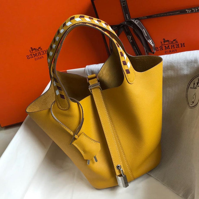 HM PICOTIN LOCK 22 YELLOW CALFSKIN WITH BRAID STRAP