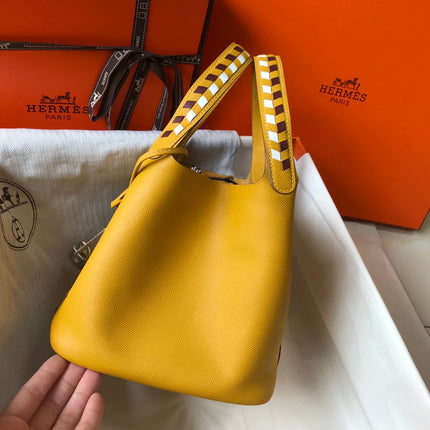 HM PICOTIN LOCK 22 YELLOW CALFSKIN WITH BRAID STRAP