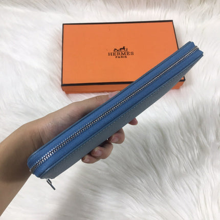 HM SILK'IN CLASSIC WALLET 20 CERULEAN GRAINED CALFSKIN