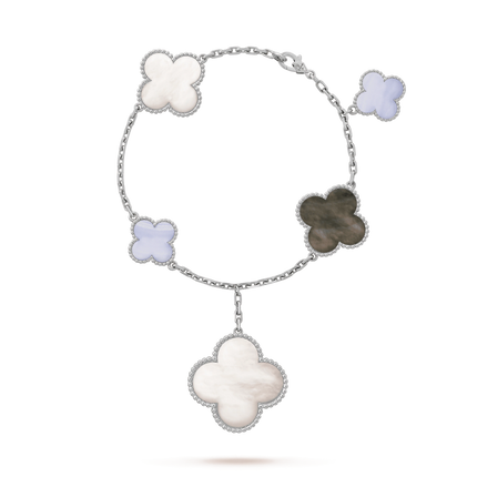 CLOVER BRACELET 5 MOTIFS MOP CHALCEDONY SILVER