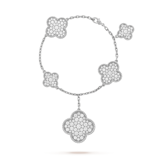 CLOVER 5 MOTIFS BIG SILVER DIAMOND BRACELET