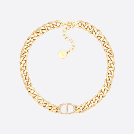 CD GOLD-FINISH METAL SILVER CRYSTALS NECKLACE