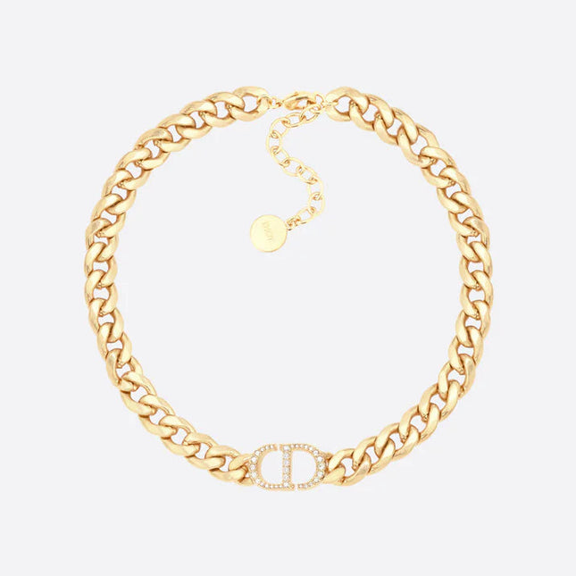 CD GOLD-FINISH METAL SILVER CRYSTALS NECKLACE