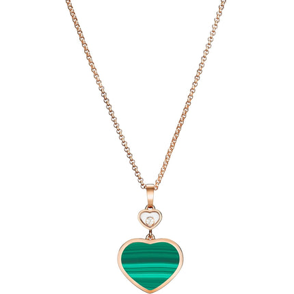 HAPPY HEART MALACHITE NECKLACE PINK GOLD DIAMOND