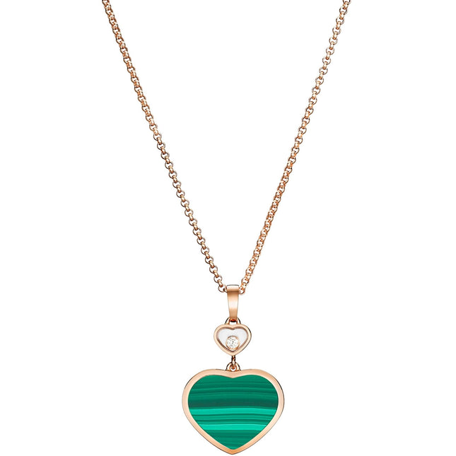 HAPPY HEART MALACHITE NECKLACE PINK GOLD DIAMOND