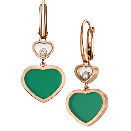 HAPPY HEART EARRINGS MALACHITE PINK GOLD DIAMOND