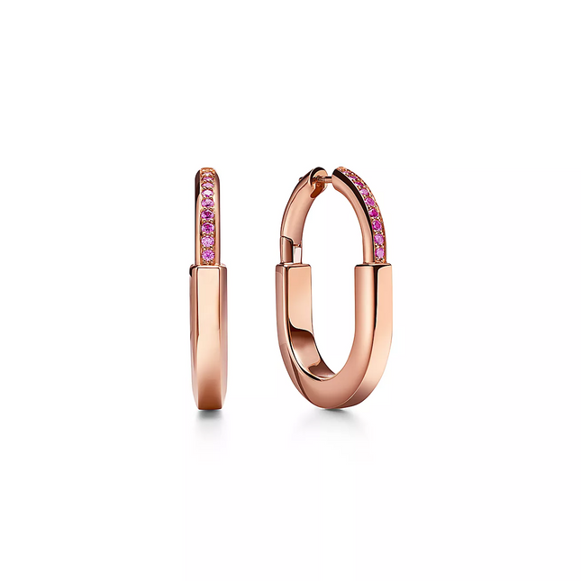 LOCK MEDIUM PINK DIAMOND PINK GOLD EARRINGS