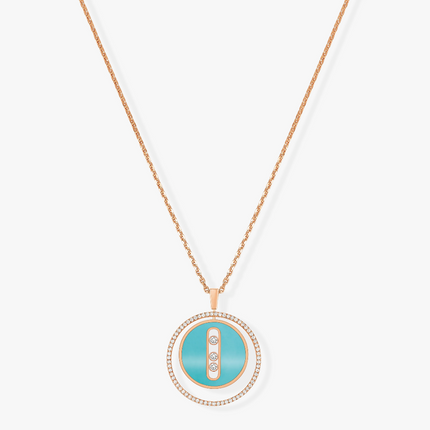 LUCKY MOVE 3 DIAMONDS TURQUOISE PINK GOLD DIAMOND NECKLACE