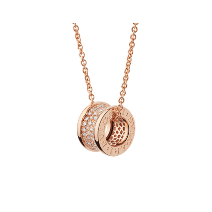 ZERO 1 PINK GOLD PENDANT NECKLACE WITH PAVED DIAMONDS