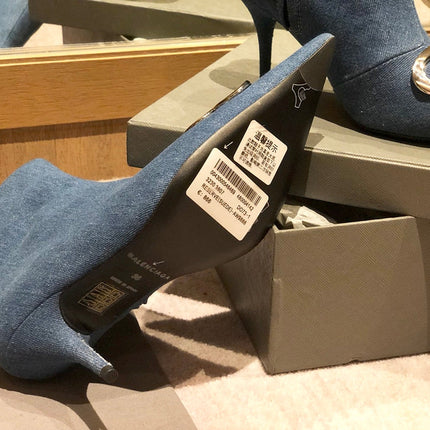 POINTED-TOE HIGH HEEL 80 MM ANKLE BOOTS IN BLUE DENIM