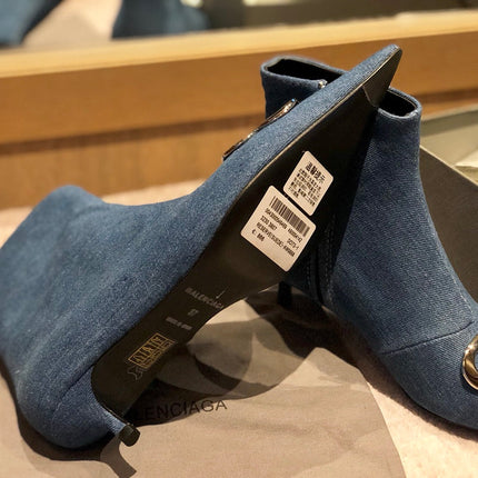 POINTED-TOE KITTEN HEEL 45 MM ANKLE BOOTS IN BLUE DENIM