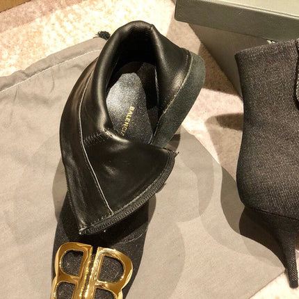 POINTED-TOE HIGH HEEL 80 MM ANKLE BOOTS IN BLACK DENIM