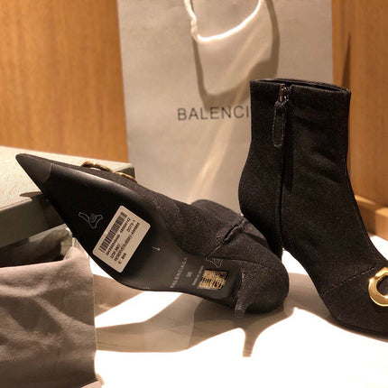 POINTED-TOE HIGH HEEL 80 MM ANKLE BOOTS IN BLACK DENIM