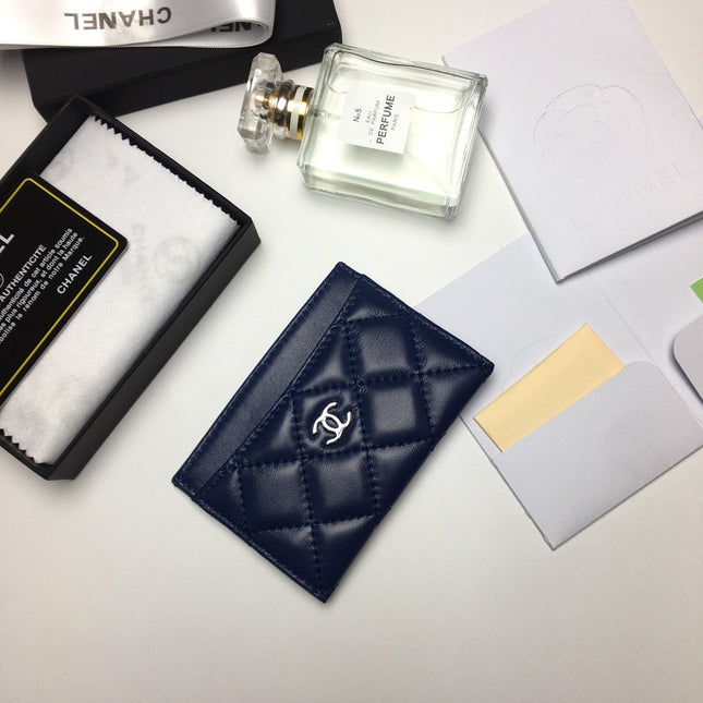 CC CARD HOLDER 11.2 NAVY CALFSKIN SILVER ICON