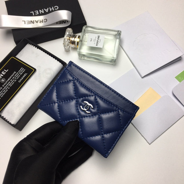 CC CARD HOLDER 11.2 NAVY CALFSKIN SILVER ICON