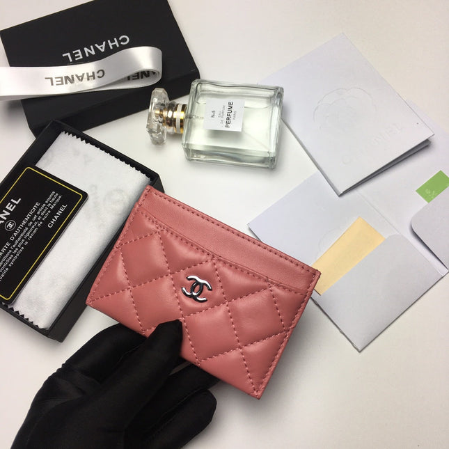 CC CARD HOLDER 11.2 CORAL CALFSKIN SILVER ICON