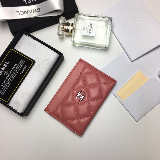 CC CARD HOLDER 11.2 CORAL CALFSKIN SILVER ICON