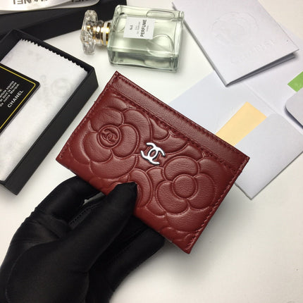CC FLORAL CARD HOLDER 11.2 GARNET CALFSKIN SILVER ICON