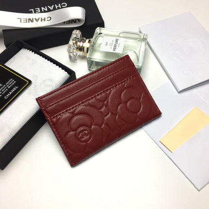 CC FLORAL CARD HOLDER 11.2 GARNET CALFSKIN SILVER ICON