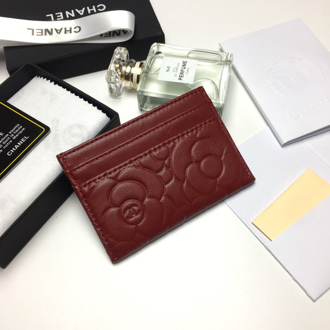 CC FLORAL CARD HOLDER 11.2 GARNET CALFSKIN SILVER ICON