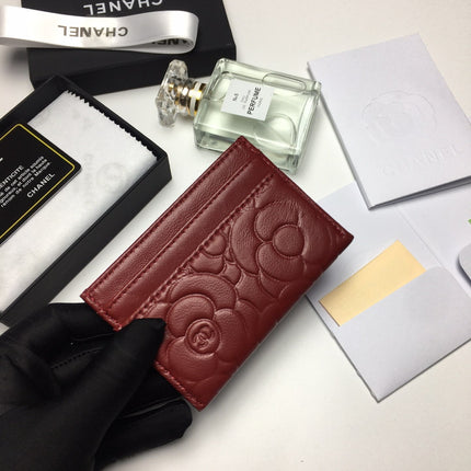 CC FLORAL CARD HOLDER 11.2 GARNET CALFSKIN SILVER ICON