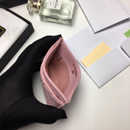 CC FLORAL CARD HOLDER 11.2 BABY PINK CALFSKIN SILVER ICON