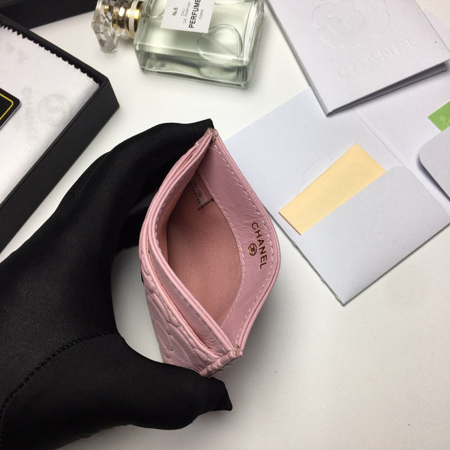 CC FLORAL CARD HOLDER 11.2 BABY PINK CALFSKIN SILVER ICON