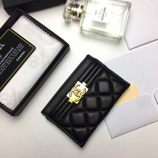CC BOY CARD HOLDER 11.2 BLACK CALFSKIN GOLD ICON