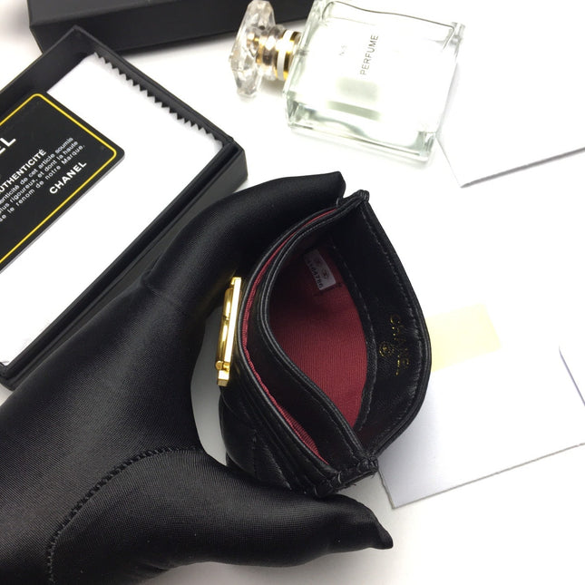 CC BOY CARD HOLDER 11.2 BLACK CALFSKIN GOLD ICON