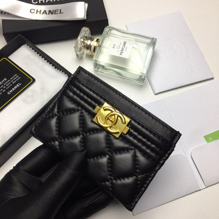 CC BOY CARD HOLDER 11.2 BLACK CALFSKIN GOLD ICON